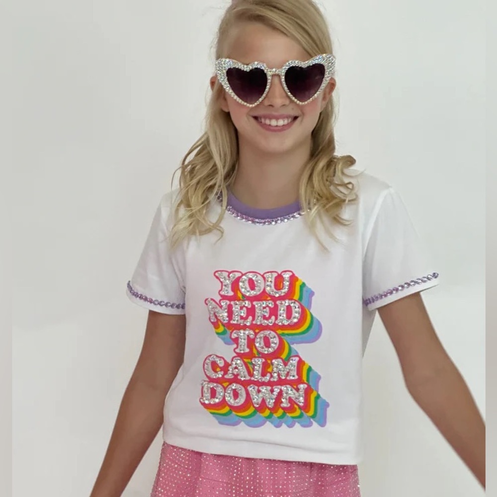 Lola + The Boys White Tee with Purple Trim + Rainbow Design in girls size 8 NWT - Picture 2 of 3